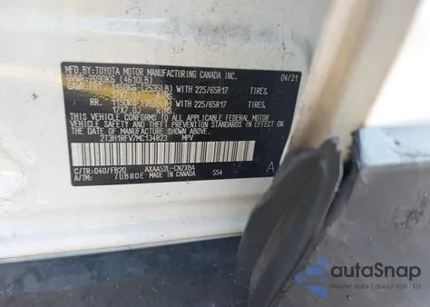 2021 Toyota Rav4 Le из США, поврежденный, VIN 2T3H1RFV7MC134823